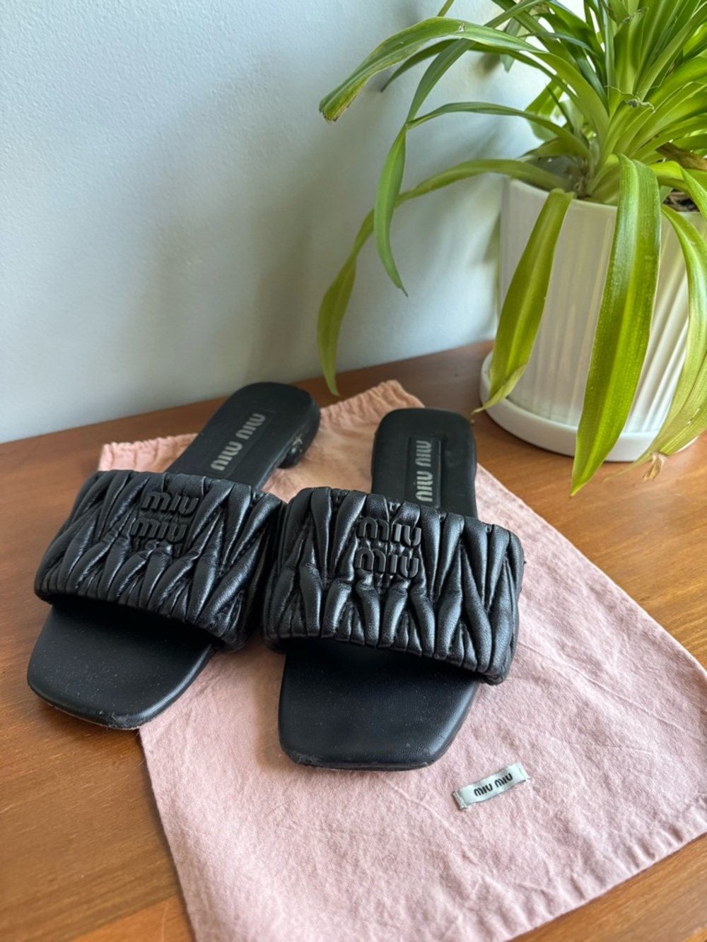 Black Leather Flat Sandals Designer